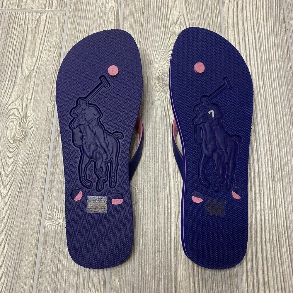 Polo Ralph Lauren Bolt Floral Flip Flip Sandals Men’s 11-12 12D Blue Pink New